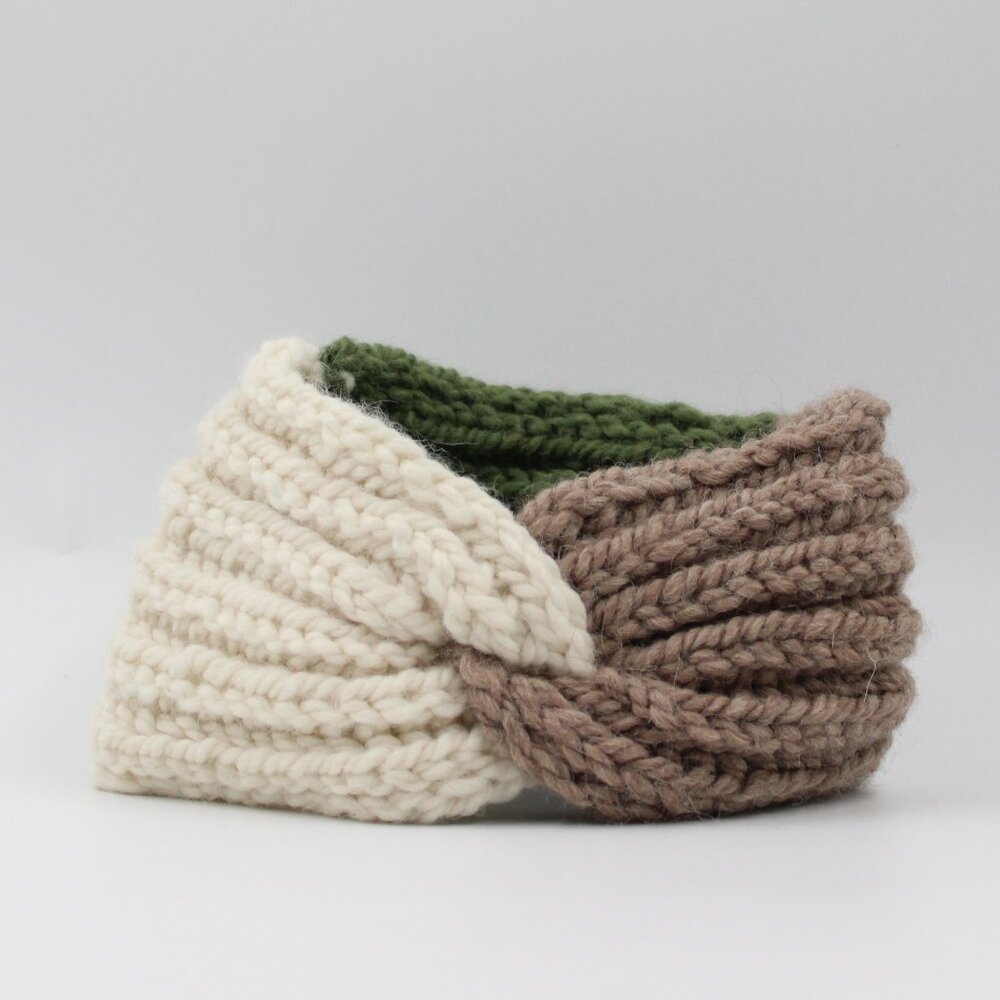Handmade Knit Forest English Rib Alpaca and Wool Ear Warmer Winter Accessories